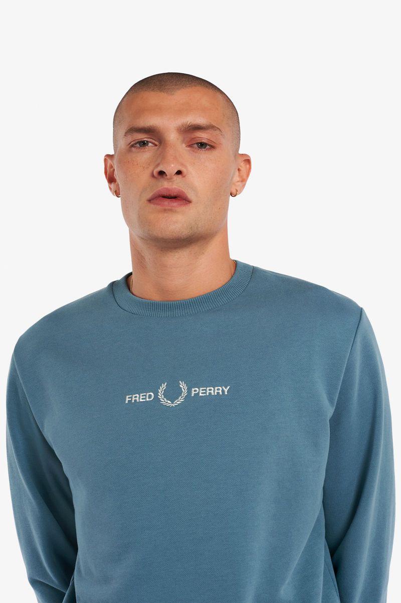 Grey Blue Fred Perry Embroidered Men's Sweatshirts | PH 1578BEXC